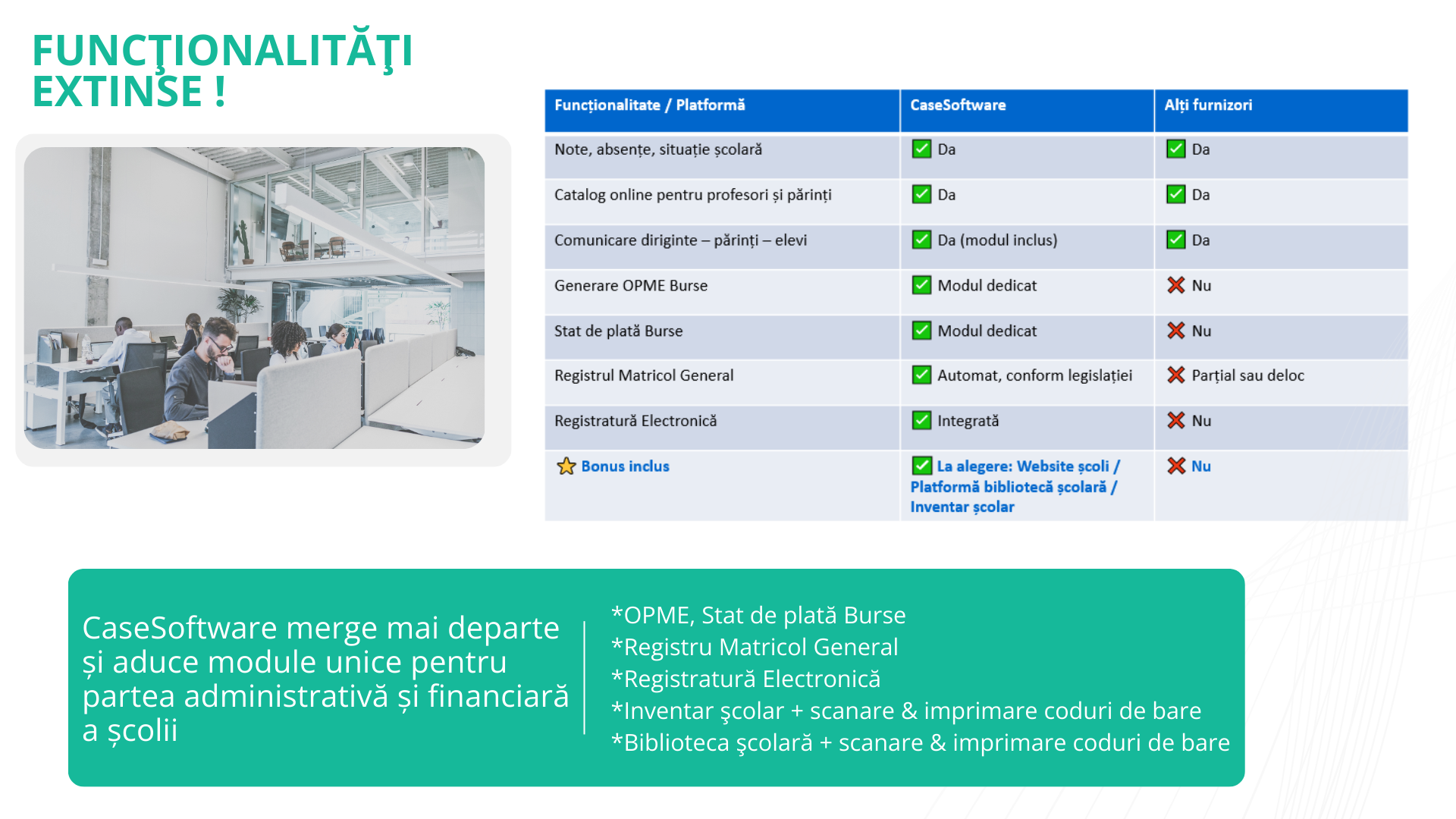 OPME Stat de plată Burse Registru Matricol General Registratură Electronică Inventar Şcolar cu scanare coduri de bare